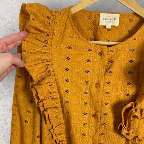 Sezane Bobby Blouse Saffron Yellow Gold Womens Size 34 French US 2 Top Bohemian - Picture 4 of 15